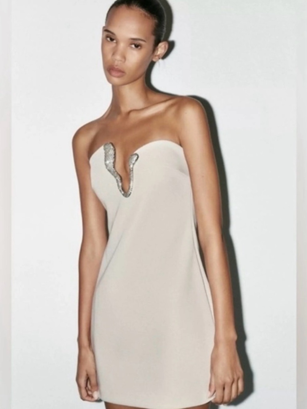 Embellished V-Notch Mini Dress